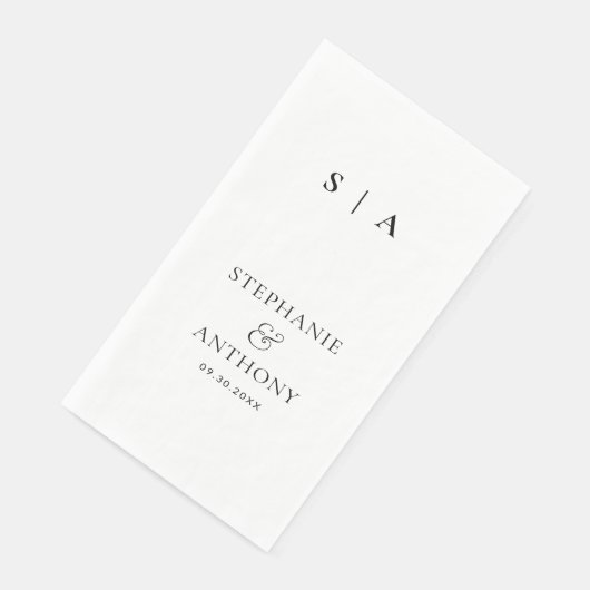 Moderne minimale monogram zwart en witbruiloft servet (Hoek)