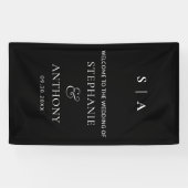 Moderne minimale monogram zwart en witbruiloft spandoek (Horizontaal)