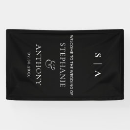 Moderne minimale monogram zwart en witbruiloft spandoek