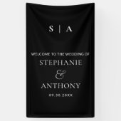 Moderne minimale monogram zwart en witbruiloft spandoek (Verticaal)