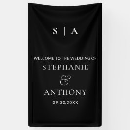 Moderne minimale monogram zwart en witbruiloft spandoek