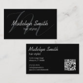 Moderne Minimale Monogram Zwart QR Code Profession Visitekaartje (Voorkant / Achterkant)