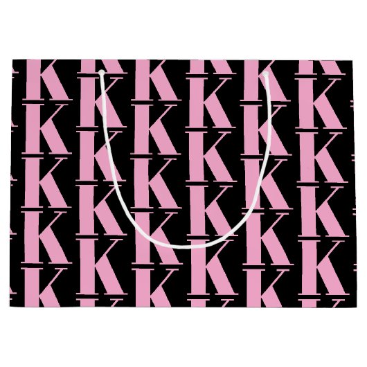 Moderne minimale monogram zwart-wit en roze groot cadeauzakje (Voorkant)