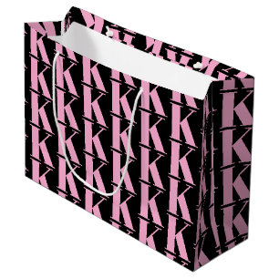 Moderne minimale monogram zwart-wit en roze groot cadeauzakje