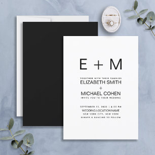 Moderne minimale monogram zwart-witbruiloft kaart