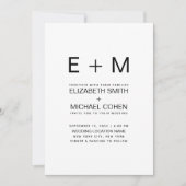 Moderne minimale monogram zwart-witbruiloft kaart (Voorkant)