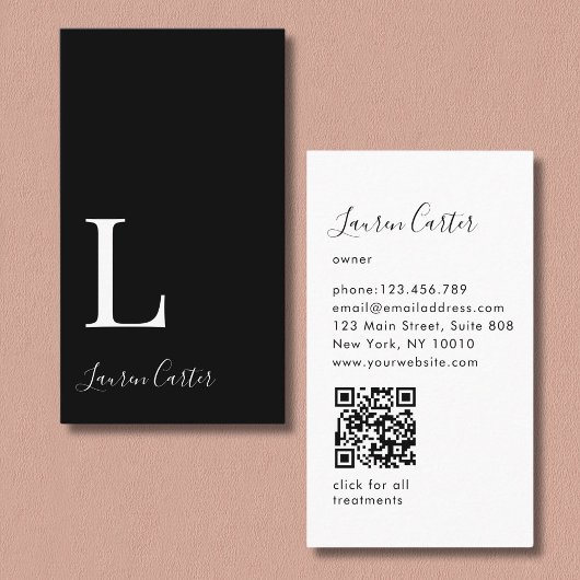 Moderne minimale monogram zwarte QR-code Visitekaartje