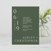 Moderne minimale mos groen split date bruiloft kaart (Staand voorkant)