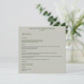 Moderne minimale Mos & Sage Groene Bruiloft Recept Menu (Staand voorkant)