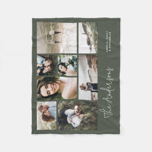 Moderne minimale multi-8 foto beste vrienden khaki fleece deken (Voorkant)