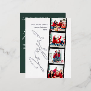 Moderne, minimale multi-foto kerstgroen script folie feestdagen briefkaart