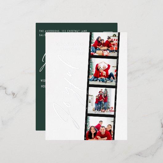Moderne, minimale multi-foto kerstgroen script folie feestdagen briefkaart (Voorkant / Achterkant)