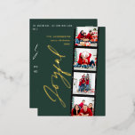 Moderne, minimale multi-foto kerstgroen script folie feestdagen briefkaart<br><div class="desc">Moderne,  minimale scriptversie met multifotoregroen voor Kerstmis. Elegant,  echt goud,  zilver en roos gouden folie.</div>