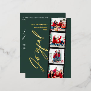 Moderne, minimale multi-foto kerstgroen script folie feestdagen briefkaart