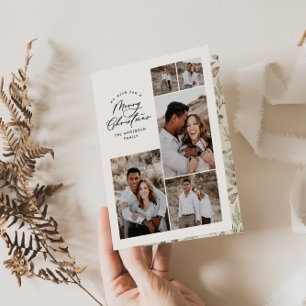 Moderne minimale multi foto Kerstmis elegant Bedankkaart