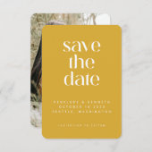 Moderne, minimale Mustard Yellow Simple Photo Save The Date (Voorkant / Achterkant)