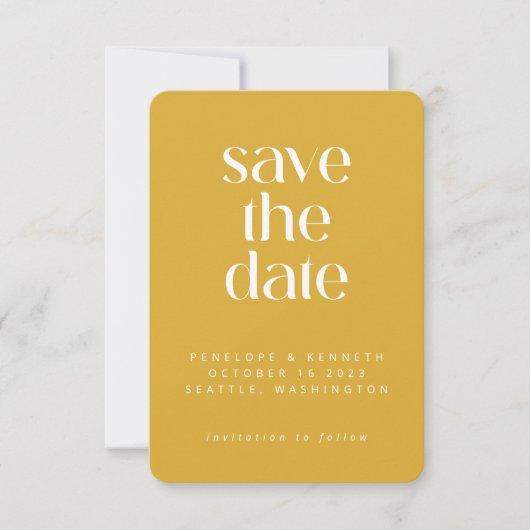 Moderne, minimale Mustard Yellow Simple Photo Save The Date (Voorkant)