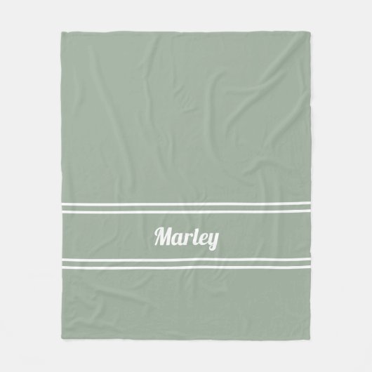 Moderne Minimale Naam Monogrammed de Groene Sage v Fleece Deken (Voorkant)