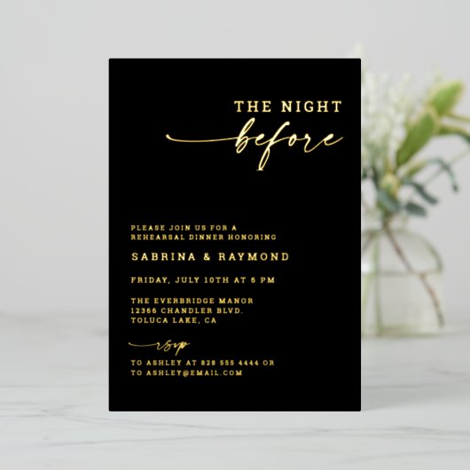 Moderne Minimale nacht voor het repetitief avondet Folie Uitnodiging (Staand Voorkant)