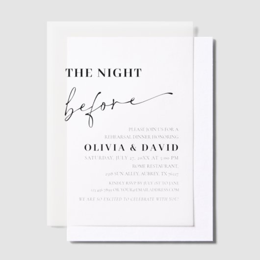 Moderne Minimale nacht voor het repetitief avondet Vellum Uitnodigingen (Offset)