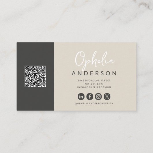 Moderne minimale natuurlijke script boho QRcode Visitekaartje (Achterkant)