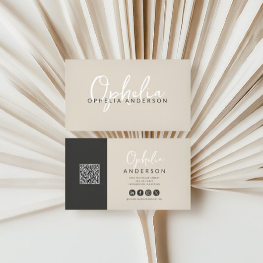 Moderne minimale natuurlijke script boho QRcode Visitekaartje