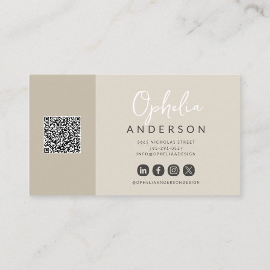 Moderne minimale natuurlijke script boho QRcode Visitekaartje (Achterkant)