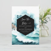 Moderne minimale nautische bruiloft save the date (Staand voorkant)