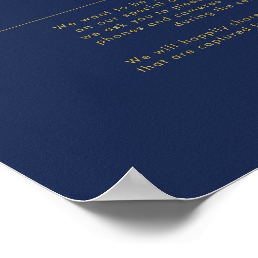 Moderne minimale Navy Blue Gold Unplugged Ceremony Poster (Hoek)