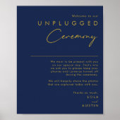 Moderne minimale Navy Blue Gold Unplugged Ceremony Poster (Voorkant)