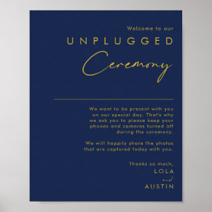 Moderne minimale Navy Blue Gold Unplugged Ceremony Poster