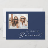 Moderne, minimale Navy Blue Silver Photo Bridesmai Kaart (Voorkant)