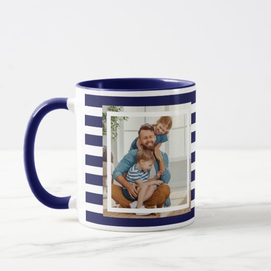 Moderne minimale Navy Blue & White Strepen 2 foto Mok (Links)