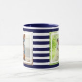 Moderne minimale Navy Blue & White Strepen 2 foto Mok (Midden)