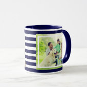 Moderne minimale Navy Blue & White Strepen 2 foto Mok (Voorkant rechts)