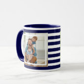 Moderne minimale Navy Blue & White Strepen 2 foto Mok (Voorkant links)