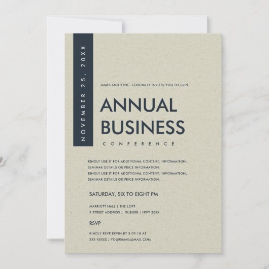 MODERNE MINIMALE NAVY WITTE KRAFT CONFERENCE EVENE KAART (Voorkant)