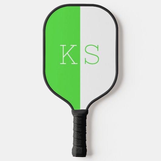 Moderne minimale neon groen & wit monogram pickleball paddle (Achterkant)