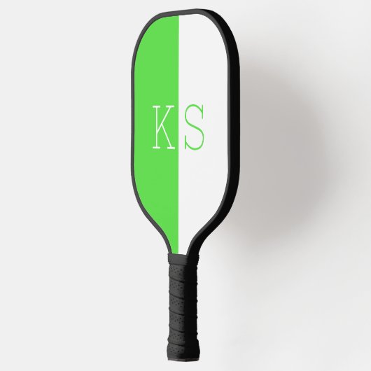 Moderne minimale neon groen & wit monogram pickleball paddle (Links)