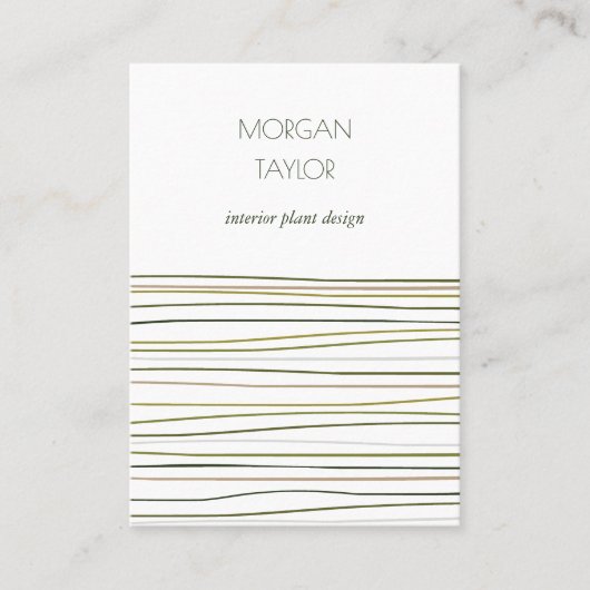 Moderne minimale neutrale groene strepen visitekaartje (Voorkant)