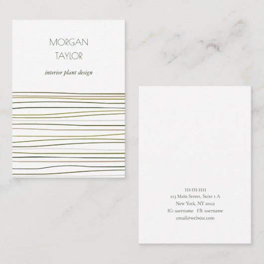 Moderne minimale neutrale groene strepen visitekaartje (Voorkant / Achterkant)