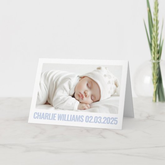 Moderne minimale nieuwe babyfoto dank u aankondiging (Voorkant)