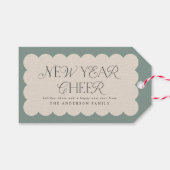 Moderne minimale nieuwjaarssage groene retro golve cadeaulabel (Voorkant (Horizontaal))