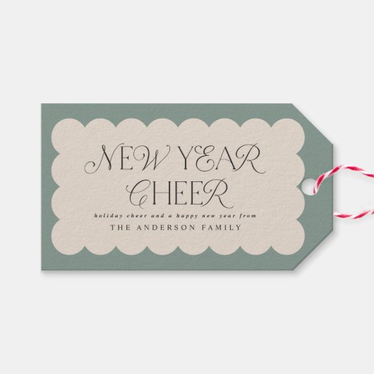 Moderne minimale nieuwjaarssage groene retro golve cadeaulabel (Voorkant (Horizontaal))