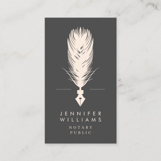 Moderne minimale notaris quill veer | Grijs Visitekaartje (Voorkant)