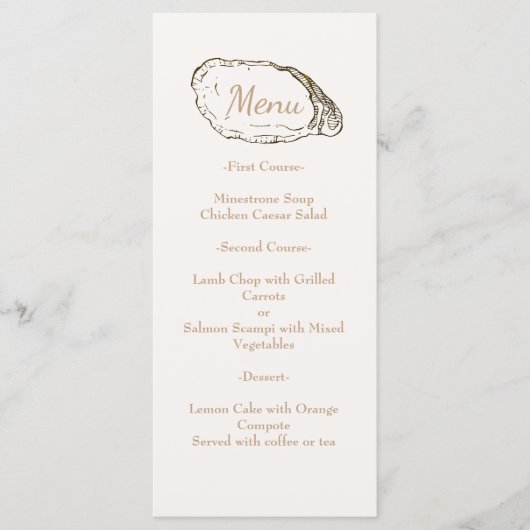 Moderne minimale Oester Pearl Beach bruiloft Menu (Voorkant)