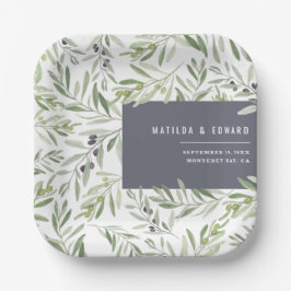 Moderne minimale olijftak botanische bruiloft papieren bordje