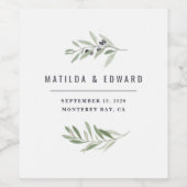 Moderne minimale olijftak gebladerte bruiloft wijn etiket (Enkel label)