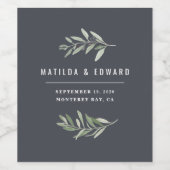 Moderne minimale olijftak gebladerte bruiloft wijn etiket (Enkel label)