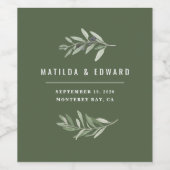 Moderne minimale olijftak gebladerte trouwfeest wijn etiket (Enkel label)